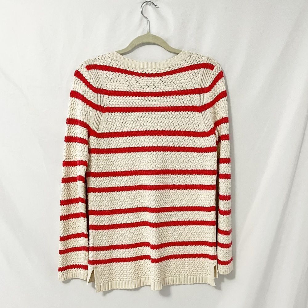 🟢Talbots Cream and Coral Striped Knit Crew Neck Sweater M - Picture 2 of 6